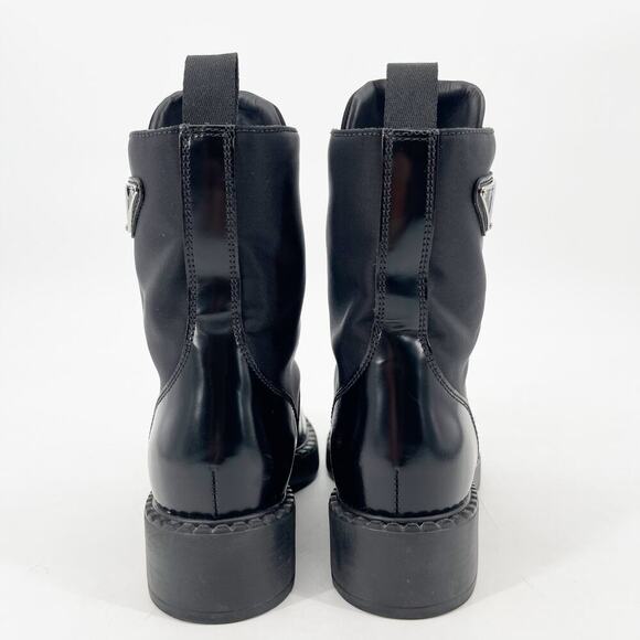 Prada Black Spazzolato Re-Nylon Metal Triangle Logo Combat Ankle Boot size IT 36 - Picture 10 of 14